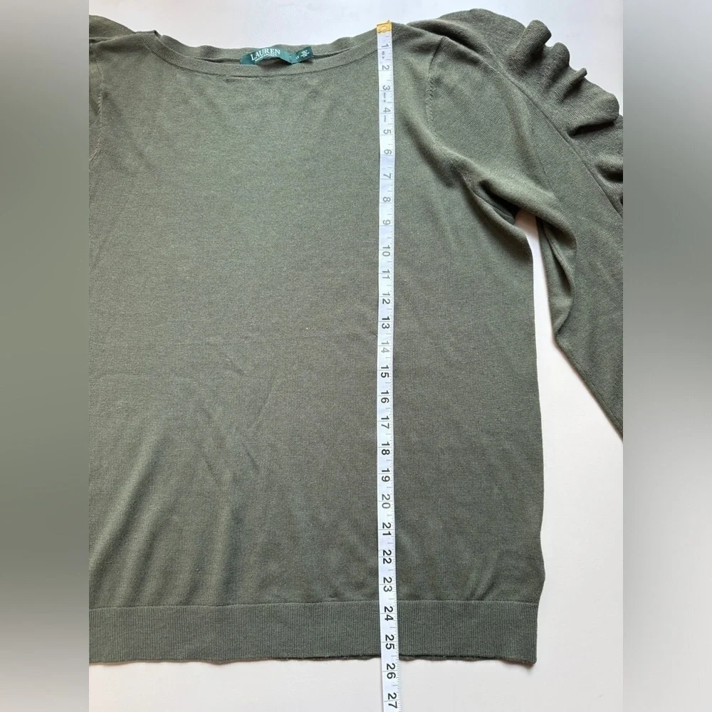 Lauren Ralph Lauren Ruffled Silk-Blend Sweater Admiral Green Women’s 1X - Picture 8 of 13